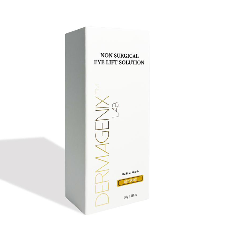 Dermagenix LAB Restore medical-grade non-surgical eye lift solution in its sleek white and gold packaging.
